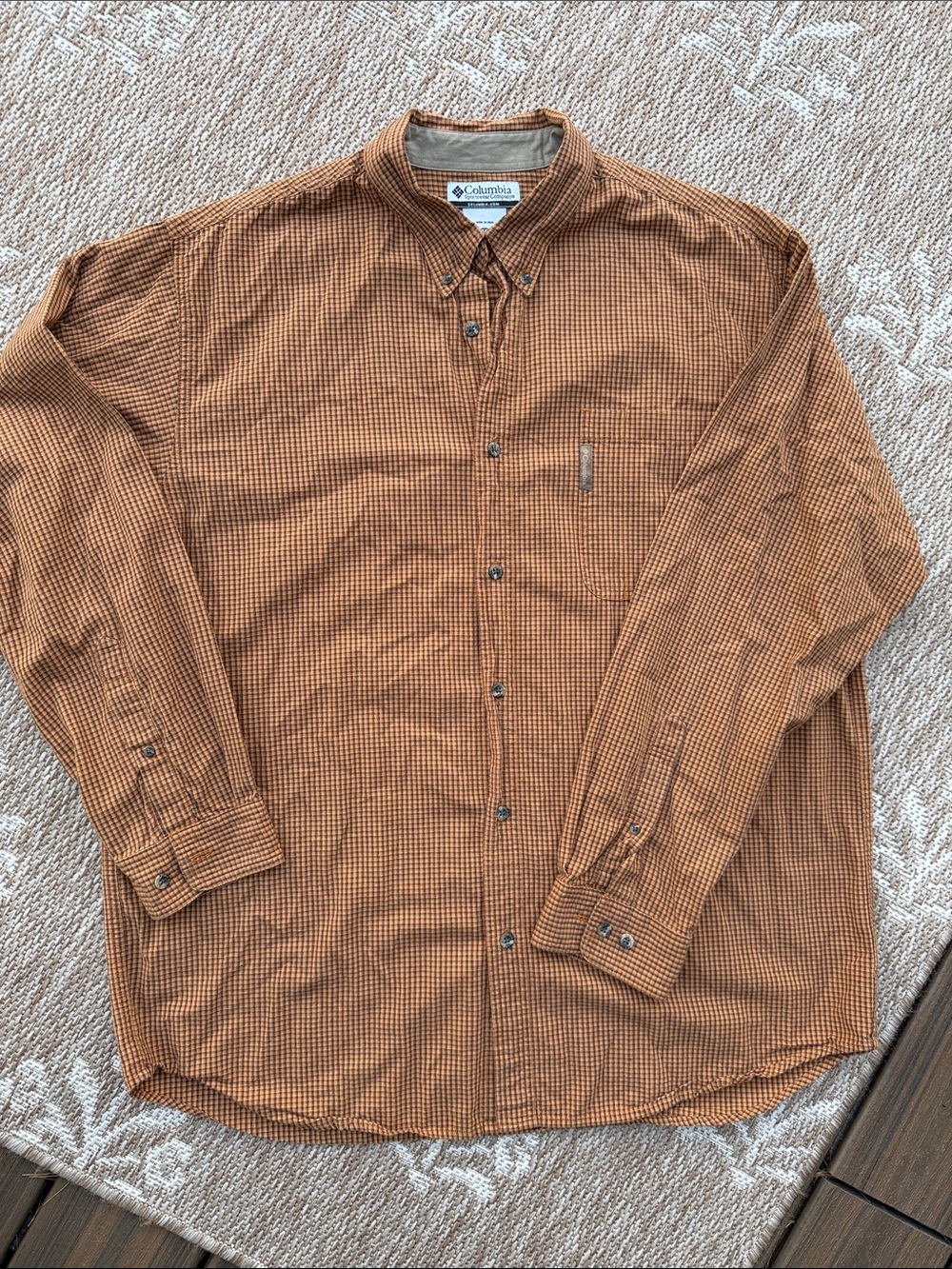 Columbia Men's Button-Down Shirt - Rust Orange Check long sleeve